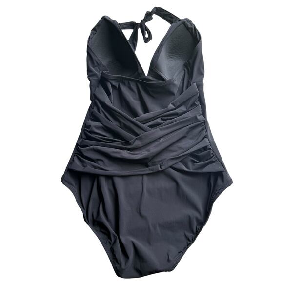 Lands' End Women's Black Slimming One Piece Halter Swimsuit Bathing Suit 14 - Picture 2 of 6